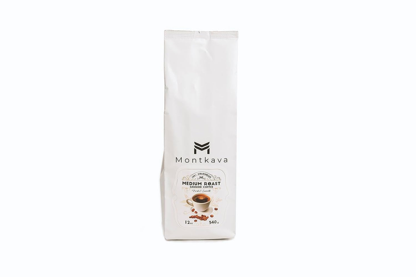 Montkava Signature Colombian Ground Coffee - Flavorful, Aromatic & Smooth - Sustainably Sourced & Freshly Roasted - Ideal for Drip, French Press & Cold Brew - 340g/12oz Bag, Includes Montkava Bag Clip
